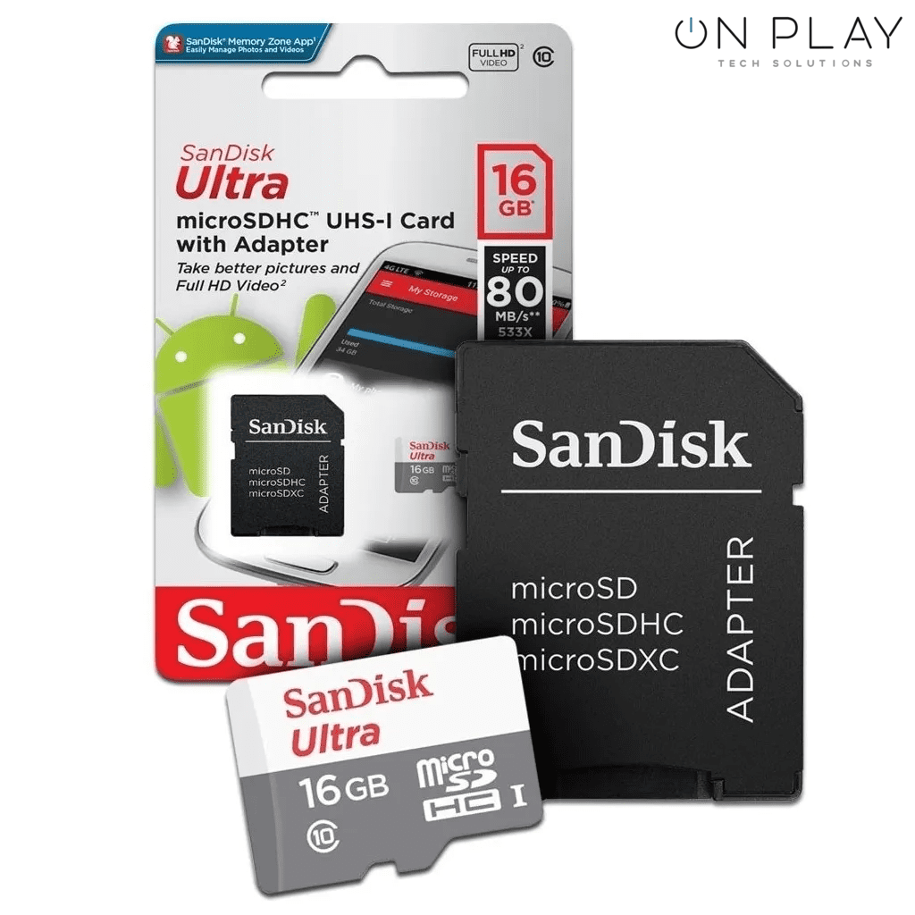 MEMORIA MICRO SD 16GB SANDISK ULTRA CLASE 10 80 MB/S