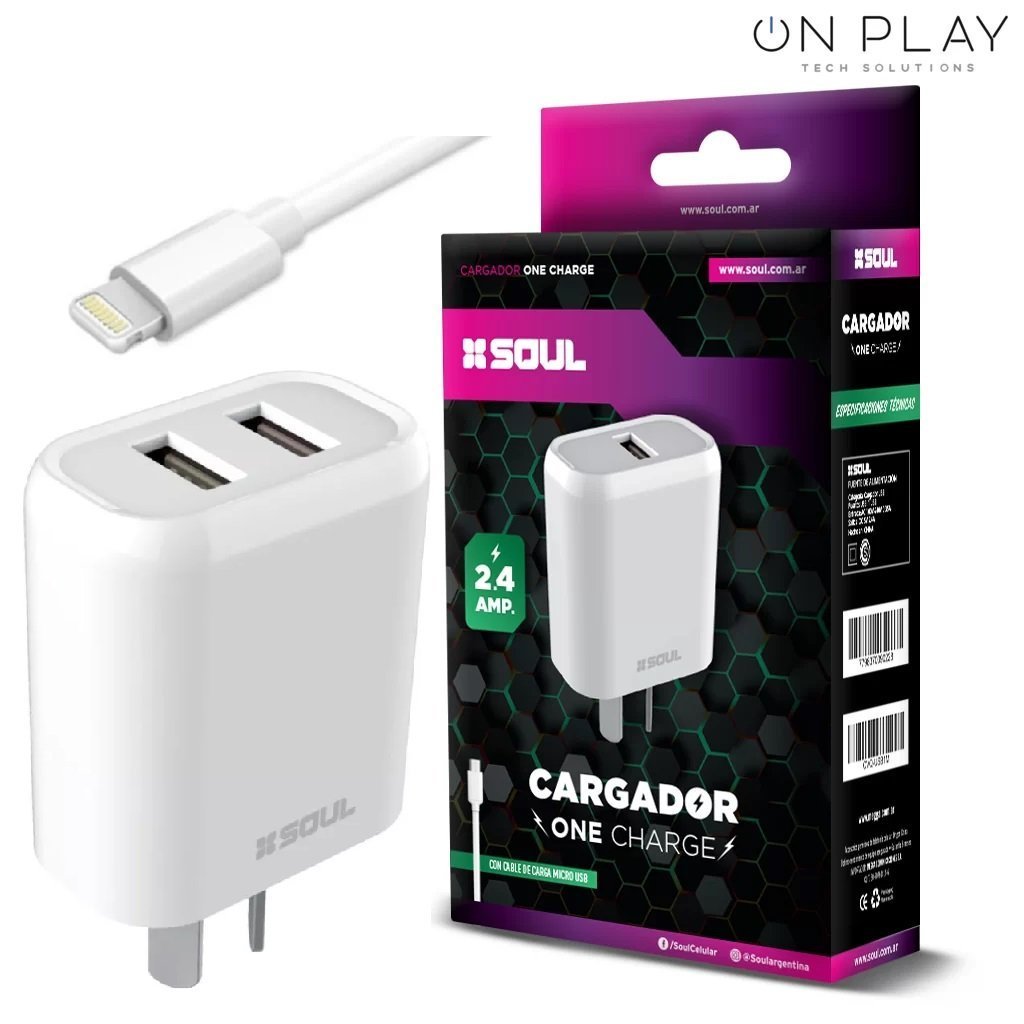 Cargador Rapido 2 USB Soul Duo 2.4 Cable Iphone