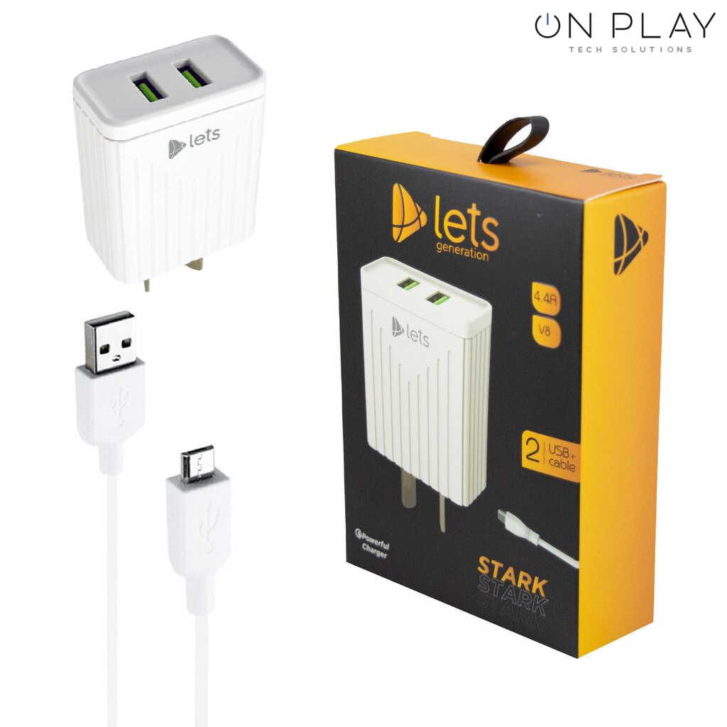 CARGADOR 220V LETS STARK 4.4A 2USB CABLE Micro usb -
