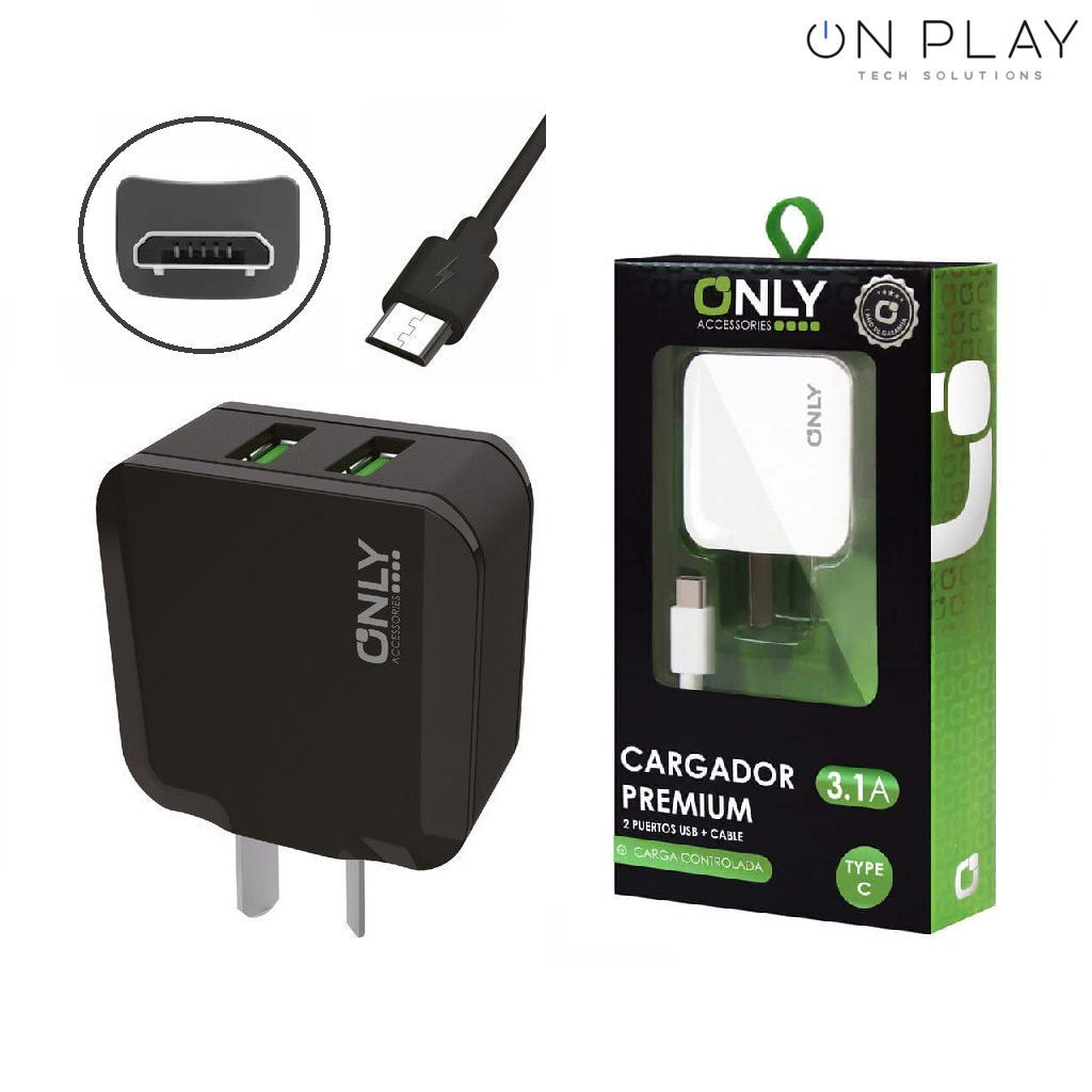 Cargador Only 3.1 Premium 2 USB + Cable Micro USB