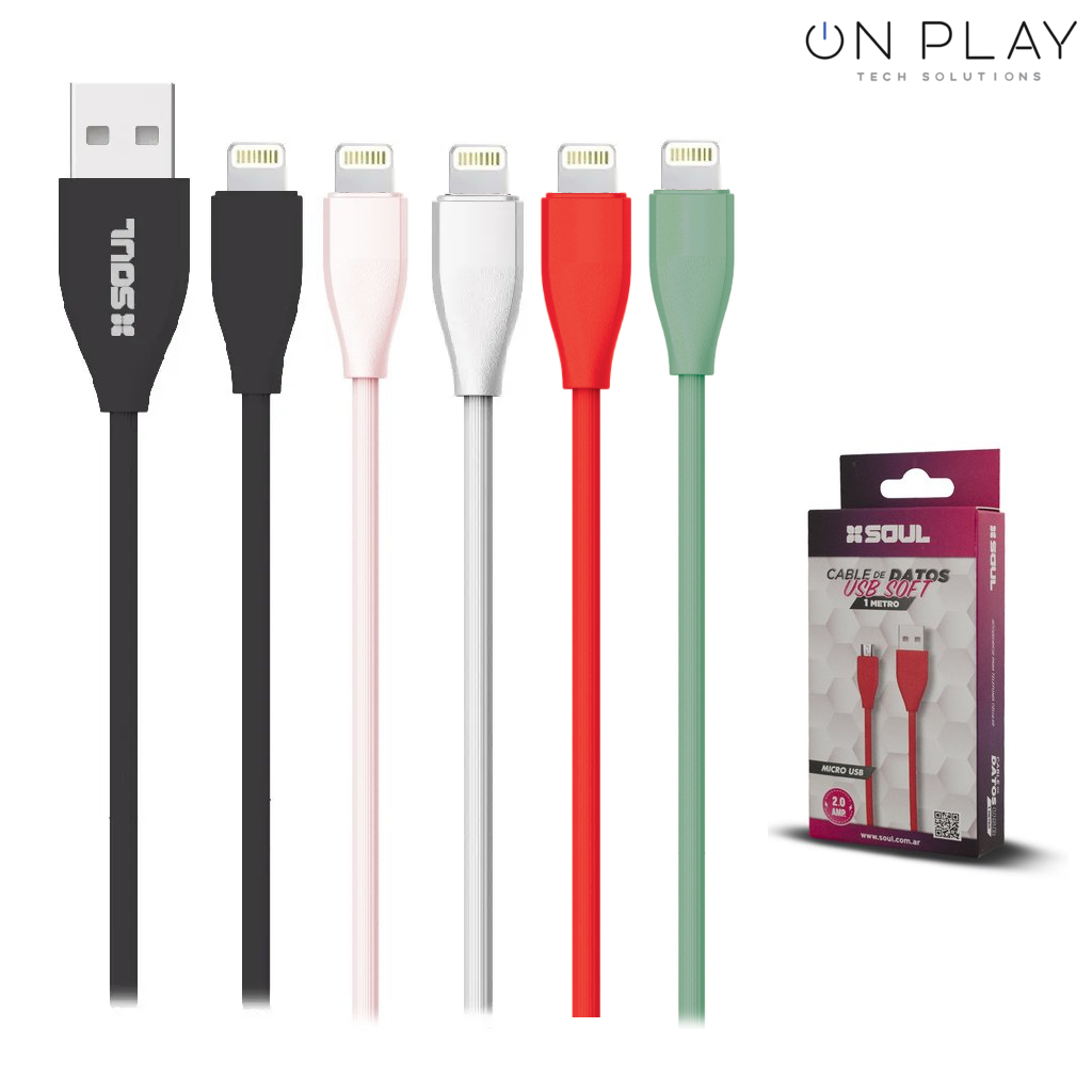 CABLE DE DATOS USB SOFT 2 METROS 2.0 AMP SOUL LIGHTHING PARA IPHONE -