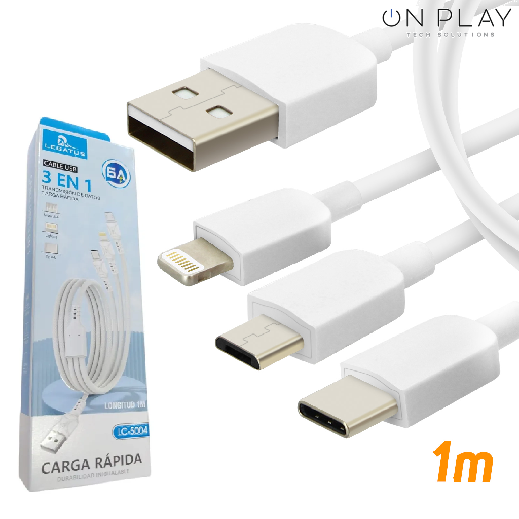 CABLE UNIVERSAL 3 EN 1 MICRO USB - TIPO C - LIGHTNING