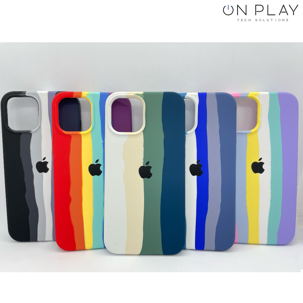 FUNDA SILICONA CON RAYITAS ARCOIRIS IPHONE 11 -