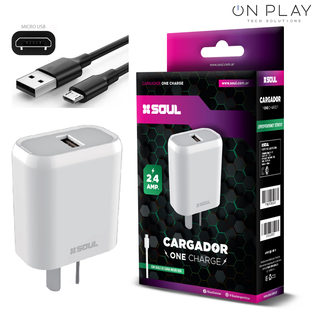 CARGADOR RAPIDO SOUL ONE CHARGE 2.4 + CABLE MICRO USB