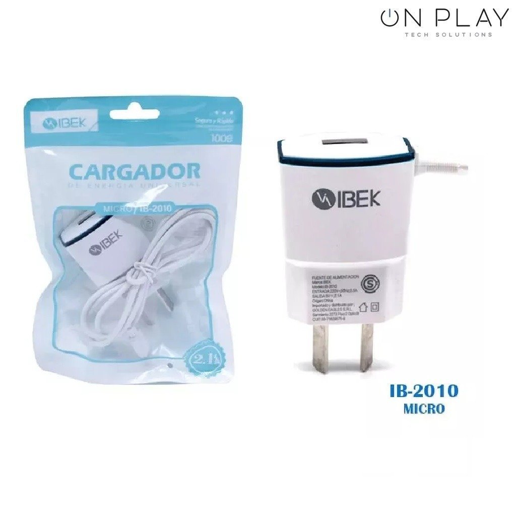 Cargador IBEK 2.1A Micro USB + 1 USB IB-2010 en bolsa