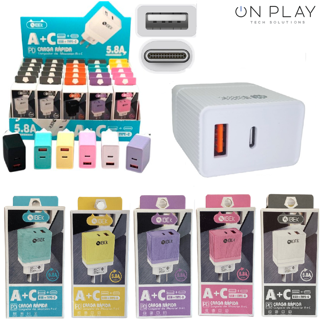 Cargador Base Carga Rápida IBEK 20W 5.8A USB C+A IB-582