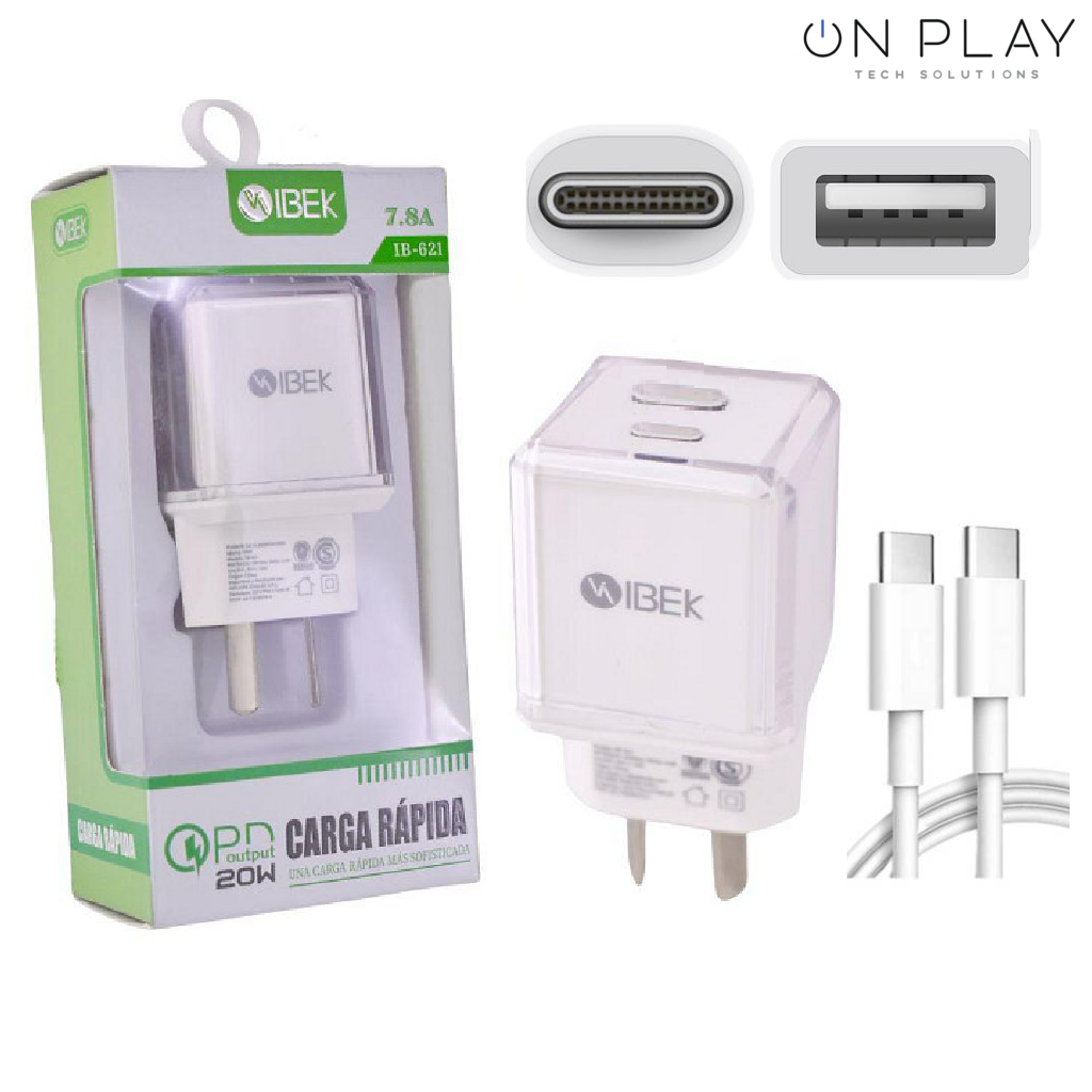 Cargador Carga Rápida IBEK 20W TIPO-C 7.8A USB C+A IB-622