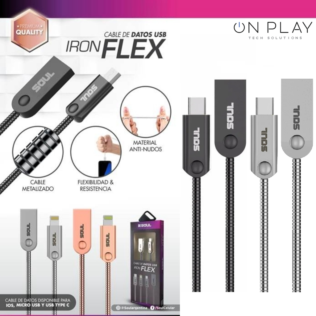 CABLE USB IRON FLEX SOUL METÁLICO MICRO USB -