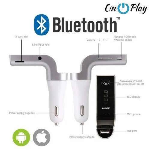 CARGADOR CARG7 12V CON SINTONIZADOR FM BLUETOOTH MP3 AUX MANOS LIBRE PARA AUTO