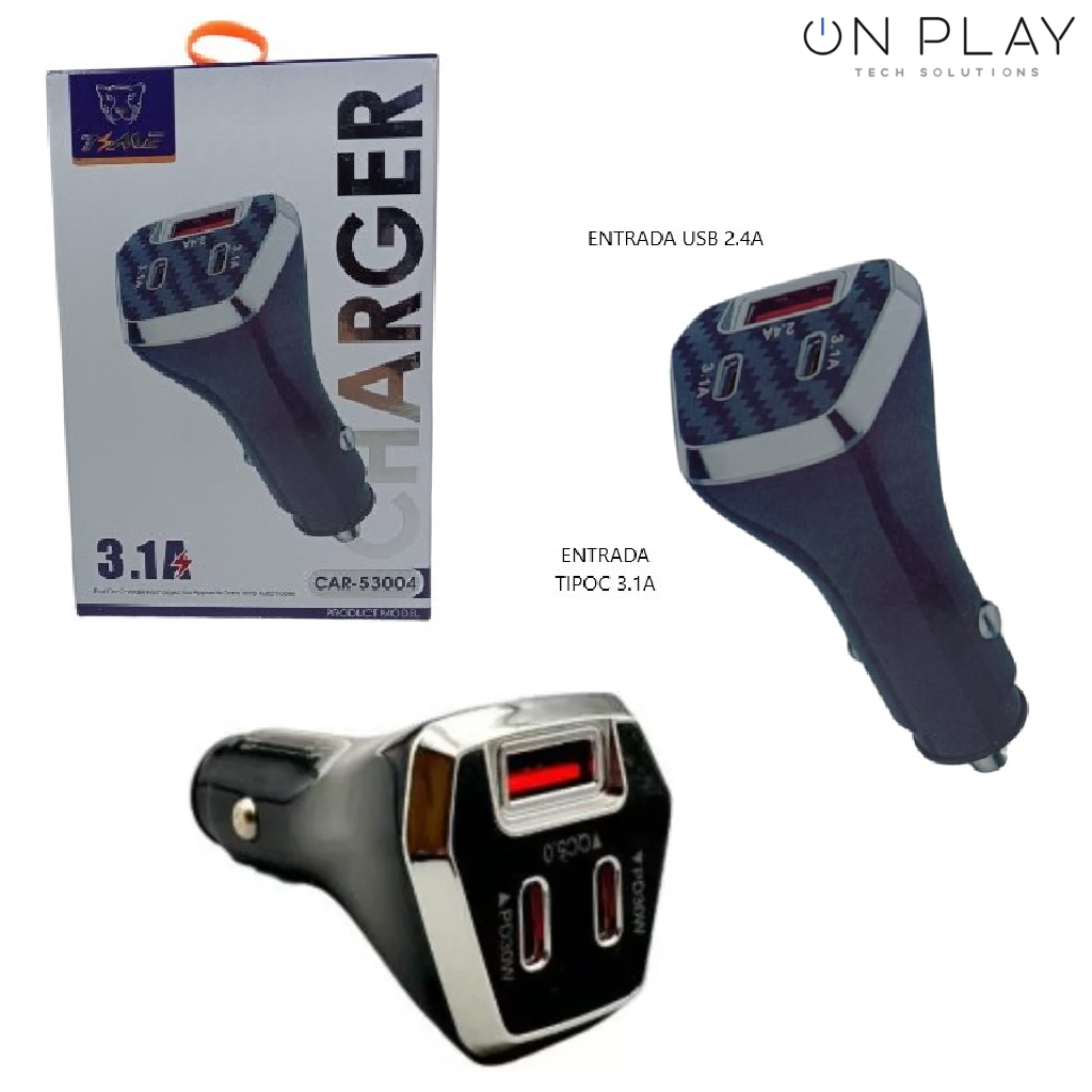 CARGADOR TIME AUTO 2 USB TIPO C 3.1 + USB 2.4 CAR-53004