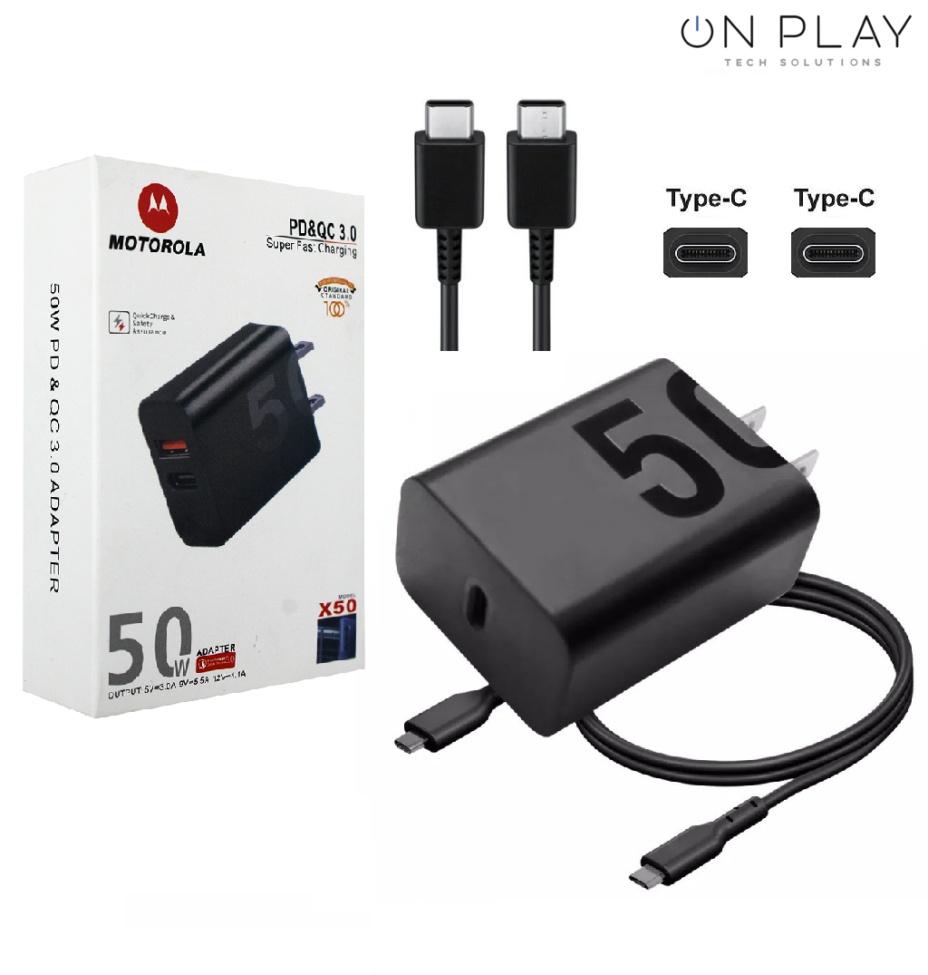 Cargador Motorola PD 50W Calidad Original QC 3.0 USB y Tipo-C