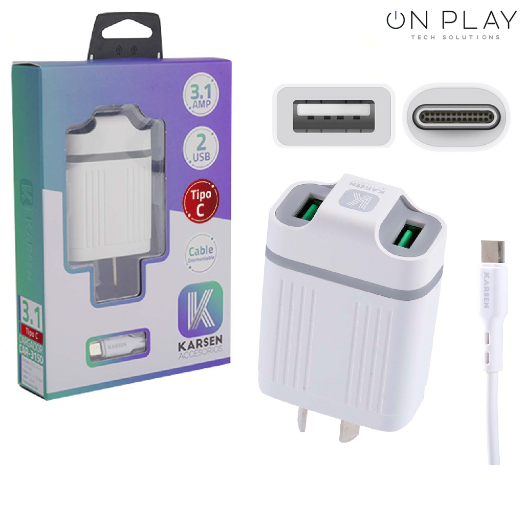 Cargador Karsen 3.1A Tipo C 2 USB CAR-3150