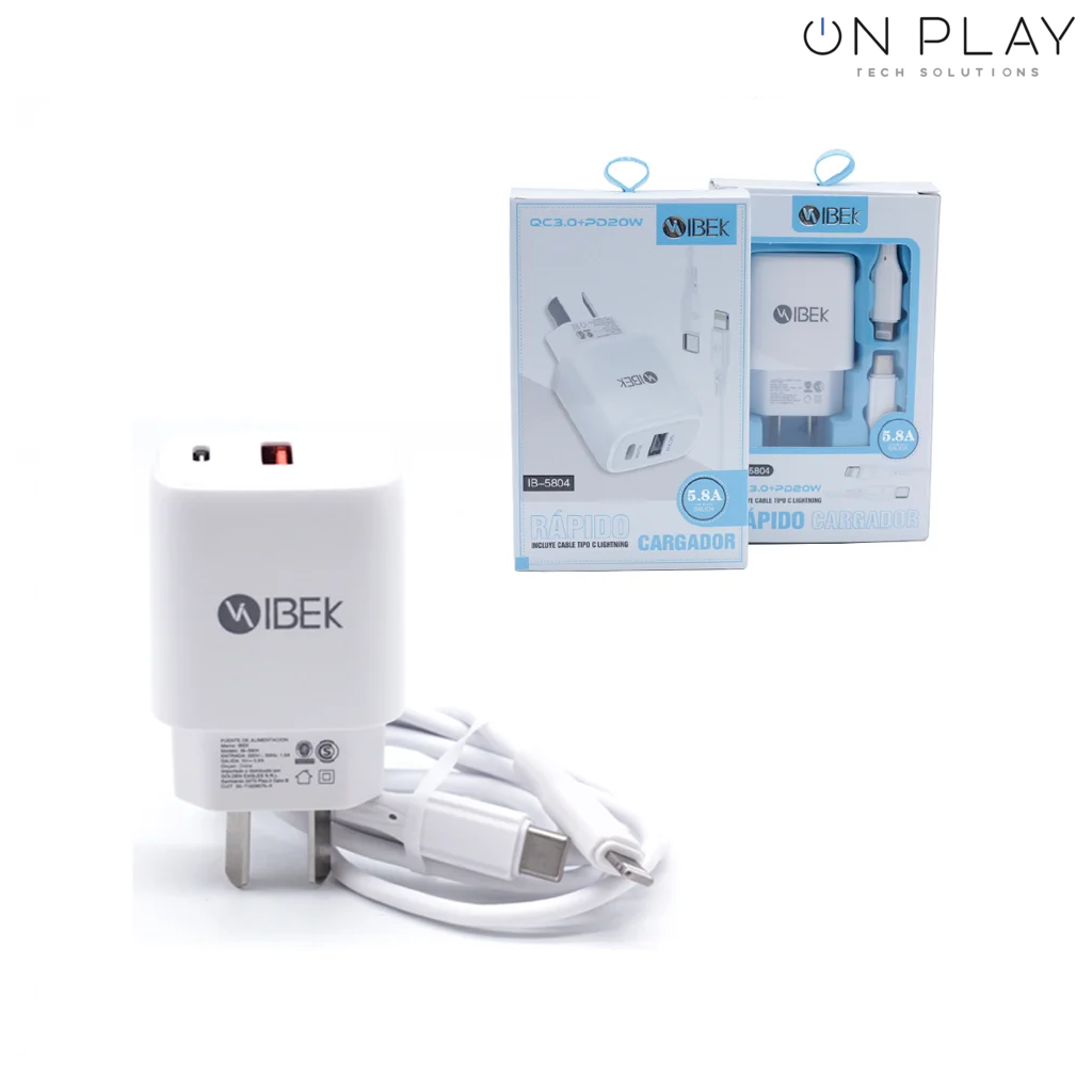 Cargador IBEK IB-5804 Iphone USB Tipo-C 5.8A + Cable