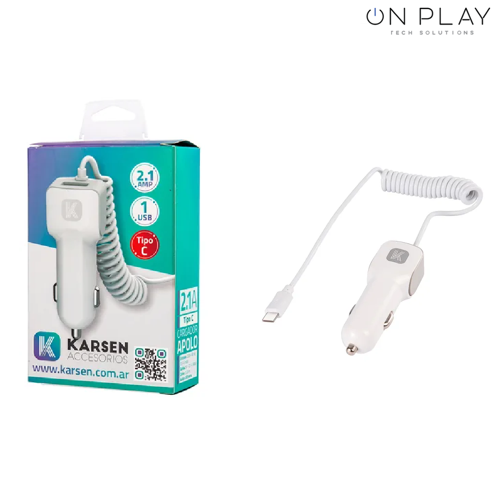 Cargador 12V KARSEN 2.1 USB + Cable Tipo-C unido APOLO