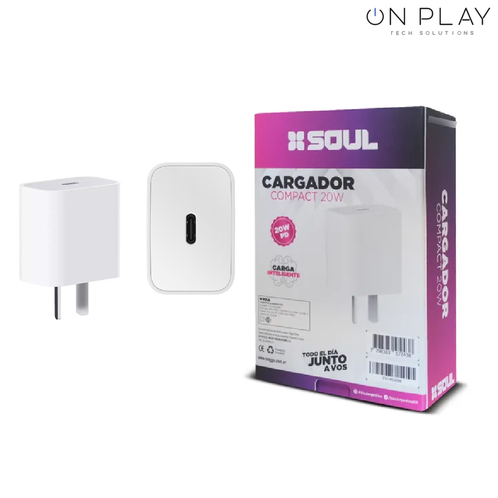 Cargador SOUL 20w Tipo-C a Tipo-C con Cable CVJ-PD20W