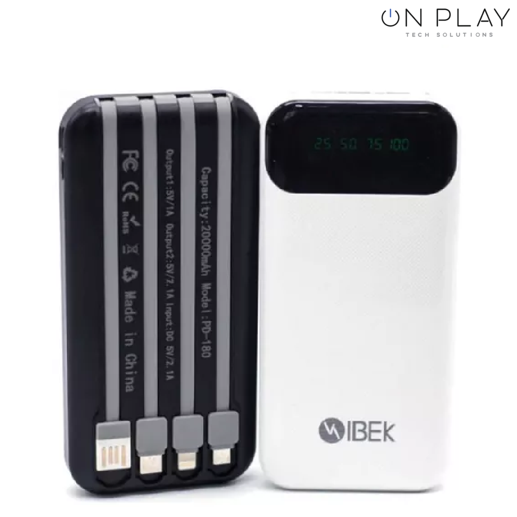 Cargador Portaril 20.000 mAh IBEK PD-180 TIpo-c Lighting Micro USB
