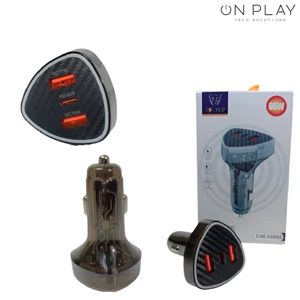 Cargador Auto Time 66w CAR-53002 USB x2 Tipo-C x1