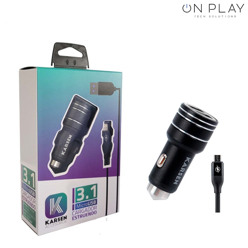 Cargador Auto 12v KARSEN ESTRUENDO 3.1A 2USB + Cable Micro USB