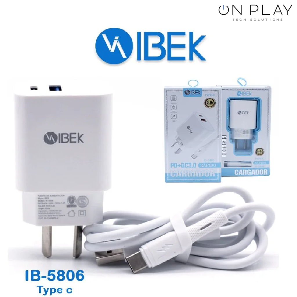 Cargador IBEK IB-5806 USB Tipo-C 5.8A + Cable Tipo-C