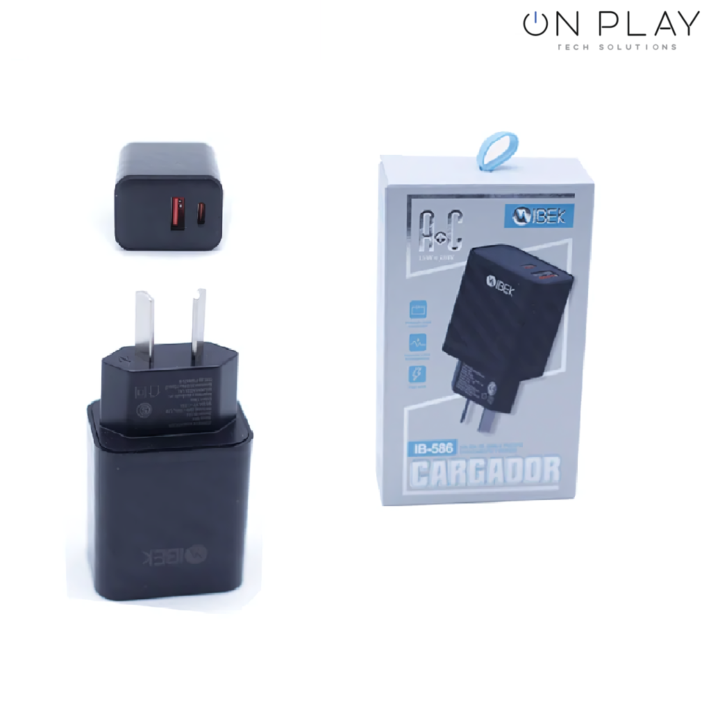 Cargador IBEK 7.8A IB-586 USB-C y USB-A Carga Rapida